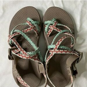 Chaco Hiking Sandals Size 7 Tan/Coral/Green